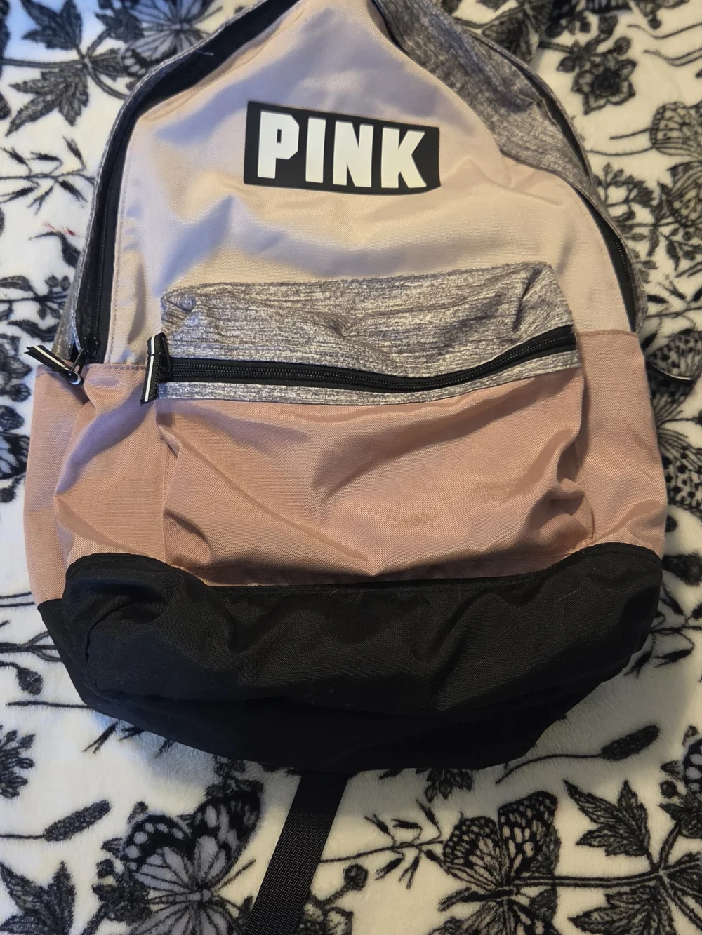 PINK Victoria's Secret Tri-Panel Backpack in Dusty Pink, Gray & Black